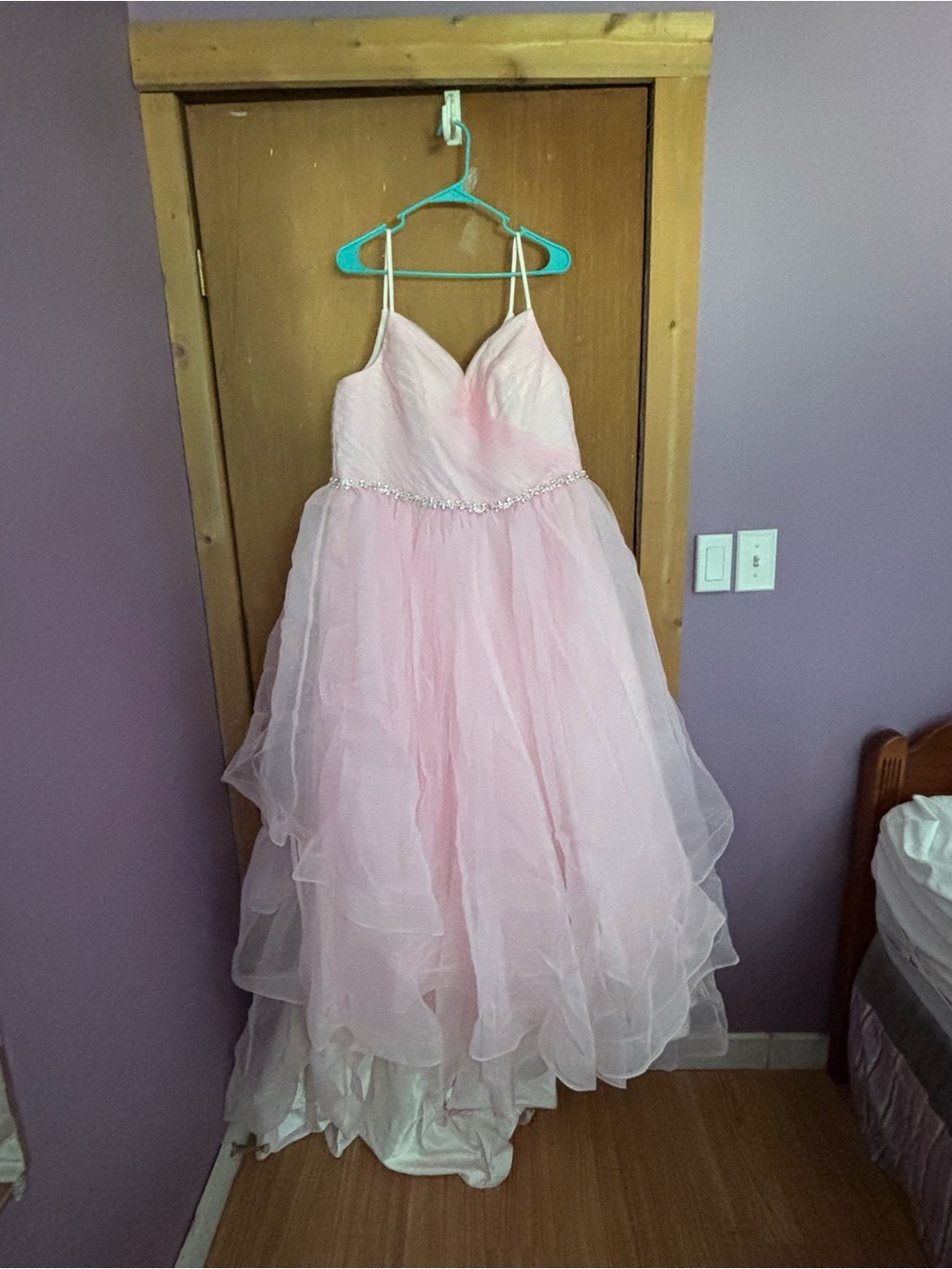 Pink Spaghetti-Strap Wedding or Prom Dress with Beaded Waist